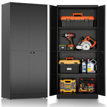 Шафа для документів, металева шафа, що замикається, багатоцільова шафа з кодовим замком, шафа для інструментів, регульовані полиці, гараж, комора, офіс, вітальня, 180 см x 80 см x 40 см, чорний