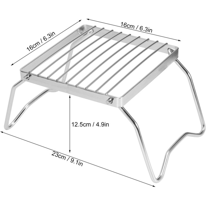 Складана решітка для гриля, портативний гриль для багаття з сумкою для зберігання, решітка для гриля з вугілля з нержавіючої сталі 16x16 см, тримач для горщика, аксесуари для кемпінгу для приготування їжі, пікніків, піших прогулянок, риболовлі, походів