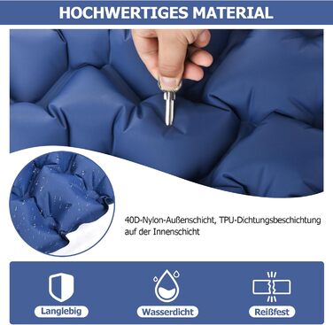 Килимок для сну, надувний матрац висотою 10 см для кемпінгу, невеликий розмір упаковки, надлегкий надувний килимок для сну з ножним насосом, водонепроникний килимок для сну для активного відпочинку, походів, пляжу, синій