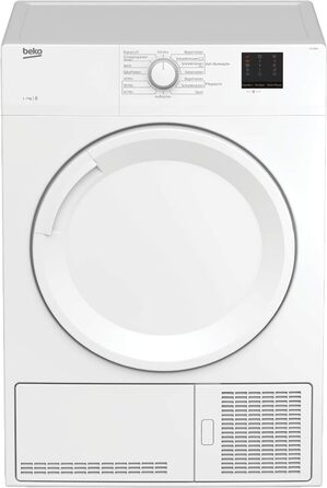 Конденсаторний осушувач Beko DC 7130 N b100 на 7 кг, з електронним вимірювання вологості, автоматичним захист від зминання, ніжним барабаном AquaWave, 15 програм