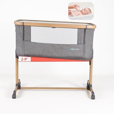 Дитяче ліжечко 4-в-1 від народження до 15 кг, додаткове ліжко з 5 регулюваннями висоти, з матрацом/складною бічною панеллю/колесами, ліжечко з сітчастої тканини, з функцією манежу, (сірий), 2luxe Leo