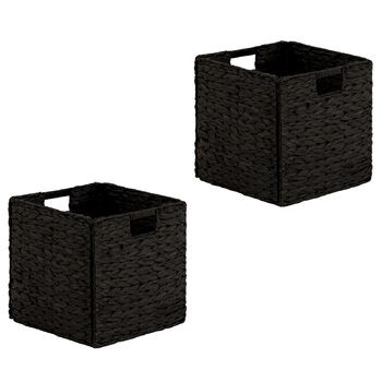 Набір кошиків CAO з 2 шт. , чорний - Кошики ручної роботи з водяного гіацинта, складні з міцними ручками. Кошик-поличка, кошик для зберігання. Універсальний для спальні, офісу, вітальні. Практичний, декоративний.