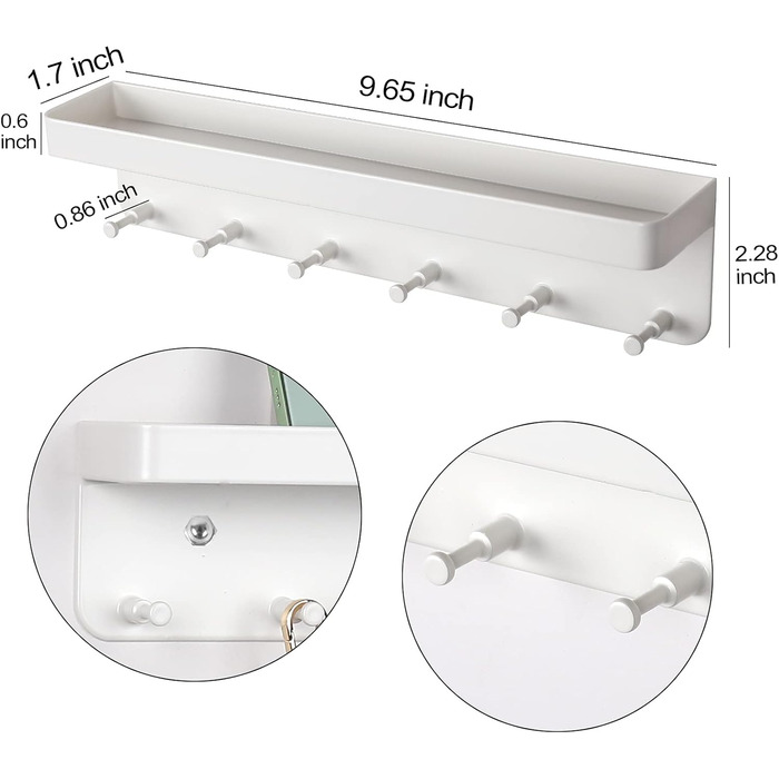 Скромна ключниця з полицею, 6 гачків, самоклеюча настінна ключниця, маленький гачок для ключів для передпокою, вхідної зони, кухні