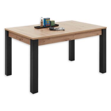 Розкладний обідній стіл Lucas з дубовим покриттям Artisan, чорний - Розкладний кухонний стіл для вашої вітальні та їдальні - 140-210 x 76 x 90 см (Ш/В/Г)