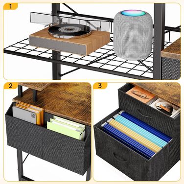 Г-подібний стіл на сім столів з полицями для зберігання, ігровий стіл зі світлодіодним освітленням та розетками, комп&39ютерний стіл з підставкою для монітора для домашнього офісу, спальні, вітальні, вінтажний коричневий