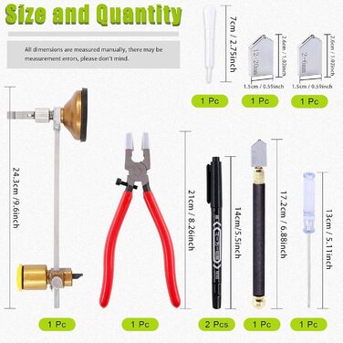 Набір інструментів для різання скла Keadic включає плоскогубці, твердосплавний наконечник для подачі масла 2 мм - 20 мм з 3 бонусними лезами, калібрований портативний круглий склоріз для дзеркала, вікна, мозаїки, вітражів