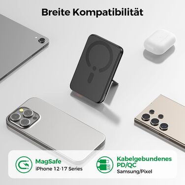 Зовнішній зарядний пристрій MagSafe, магнітний зовнішній зарядний пристрій ємністю 12000 мАг з PD 22,5 Вт, бездротовий зарядний пристрій зі швидкою зарядкою, входом та виходом Type-C, світлодіодним індикатором для iPhone серії 17/16/15/14/13/12/Pro/Pro Ma