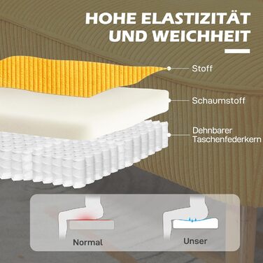 Місний диван HOMCOM, невеликий двомісний диван з вельветовим ефектом, сучасний м&39який диван для вітальні, спальні, невеликого простору, жовтий, 117 x 56,5 x 77 см, 2-