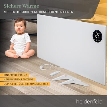 Інфрачервоний обігрівач та конвектор Heidenfeld HF-HP150 1000 Вт для площі до 25 м Гібридне опалення Керування за допомогою застосунку Дистанційне керування Сенсорна панель керування Інфрачервоний обігрівач з термостатом (HF-HP150 1000 Вт)