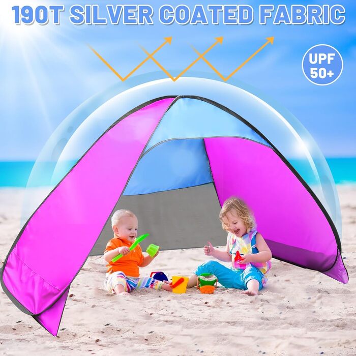Розкладний пляжний намет із захистом від ультрафіолету, UPF 50, складний пляжний намет для немовлят, вітрозахисний пляжний намет, автоматичний розкладний намет, дитячі пляжні наметки з невеликим розміром упаковки (C-200*130*125)