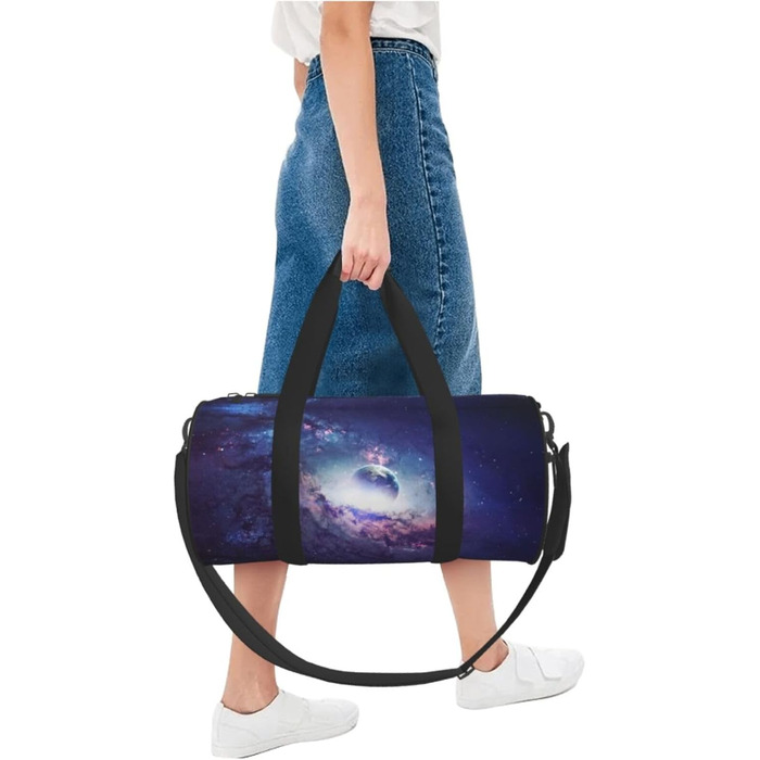 Спортивна сумка для подорожей, космічний принт Всесвіт, чорна, універсальний розмір