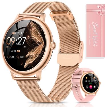 Жіночий смарт-годинник RUXINGX, маленький круглий фітнес-годинник із функцією телефону, сенсорний екран AMOLED 1,19 дюйма, цілодобовий монітор серцевого ритму, відстеження SpO2, моніторинг менструального циклу, відстеження сну, калорії, крокомір, сумісний