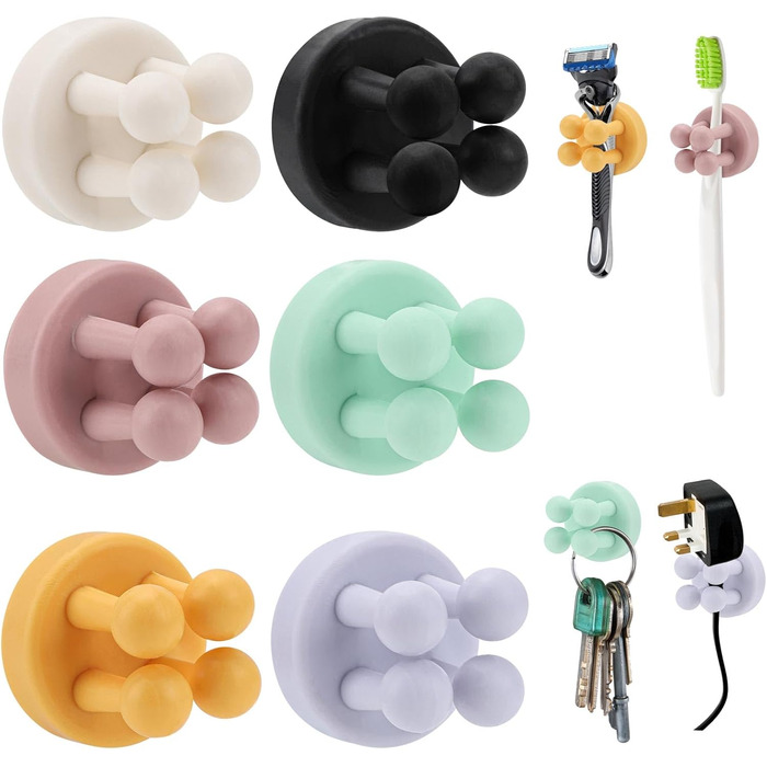 Силіконових тримачів для зубних щіток, тримач для бритви, тримач для зубних щіток без свердління, тримач для зубних щіток настінний, багатофункціональний гачок, тримач для зубних щіток самоклеючий для ванної, кухні, вітальні, 6