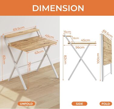 Маленький розкладний стіл, Не потребує складання, Малий розмір, Компактний розкладний стіл з підставкою для монітора, Дубовий комп&39ютерний стіл, Робочий стіл, Розкладний стіл, Бежевий, Малий розмір, Бежевий