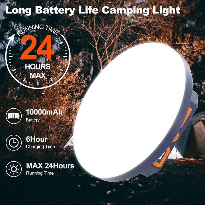 Акумуляторний кемпінговий ліхтар з голосовим керуванням, 10000 мАг, 3000 лм, 4 режими світла, портативне вуличне освітлення з голосовим керуванням, водонепроникні ліхтарі для намету (IPX4).