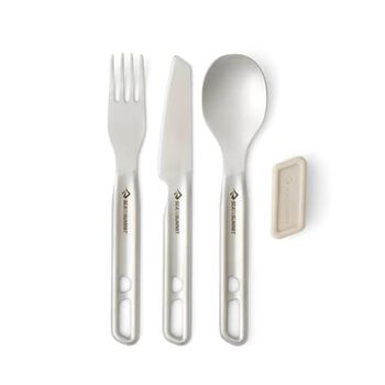 Набір столових приборів Detour з нержавіючої сталі - 1 особа, 3 предмети - ніж для кемпінгу виделка ложка та магнітний силіконовий тримач - без BPA - високоякісні столові прибори для кемпінгу з нержавіючої сталі - 135 г