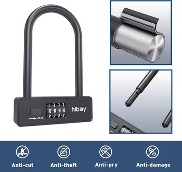 Замок велосипедний Hiboy комбінований, захист від крадіжки, з тримачем, сталевий замок з дужкою 10 мм, U-подібний замок для самокатів та велосипедів