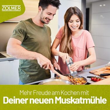 Млин для мускатного горіха ZOLMER з контейнером для зберігання I надзвичайно гострий подрібнювач для найтоншого мускатного порошку i Млин для мускатного горіха з нержавіючої сталі для мускатного горіха i Подрібнювач мускатного горіха