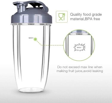 Запчастини для NutriBullet, 2 чашки по 0,9 л, 2 відкидні кришки, 2 прокладки та щітка для чищення для NutriBullet 600 Вт та 900 Вт (7 шт. )