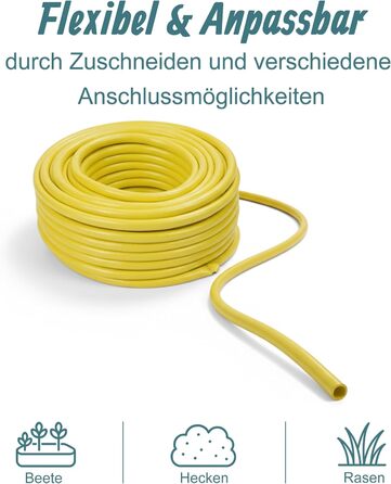 Шланг садовий Relaxdays, різної довжини, універсальний водопровідний шланг 1/2, стійкий до УФ-випромінювання та погодних умов, PP, жовтий 50 м