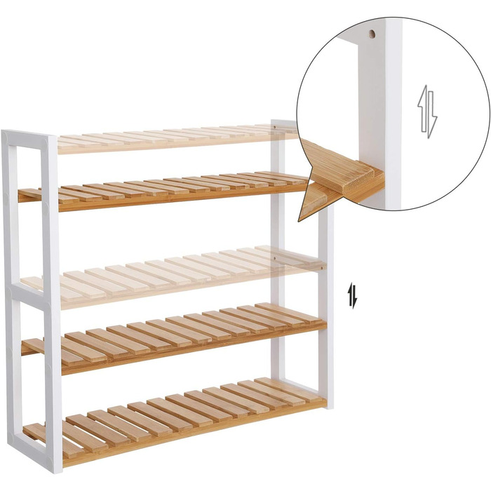 Полиця для ванної кімнати SONGMICS, бамбукова полиця, полиця для рослин з 3 регульованими полицями, настінна, окремостояча, для вітальні, коридору, кухні, 60 x 15 x 54 см, натуральний та білий BCB13WN білий натуральний