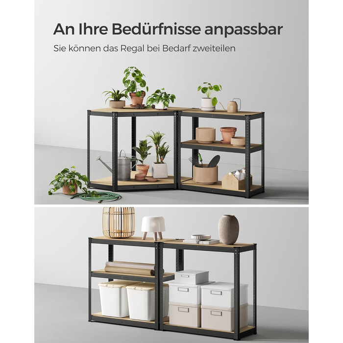 Комплект кутових полиць SONGMICS, 5 ярусів, міцний стелаж, металевий, полиця для зберігання в гаражі, підсобному приміщенні, підвалі, вантажопідйомність до 2625 кг, чорний/натуральний бежевий GLR070B03 5 ярусів (160Г x 160Ш x 180В см) чорний натуральний б