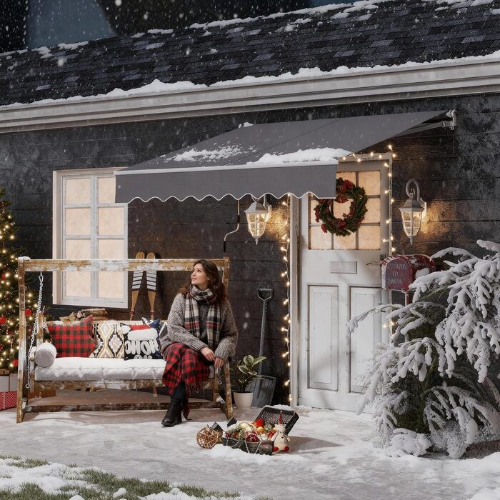 Ручний складаний тент Aufun, балконний тент з алюмінію та поліестеру, висувний сонцезахисний тент з ручним приводом, водонепроникний та стійкий до ультрафіолету для балкону, тераси та використання на вулиці (250x200 см, темно-сірий) 250 x 200 см темно-сір