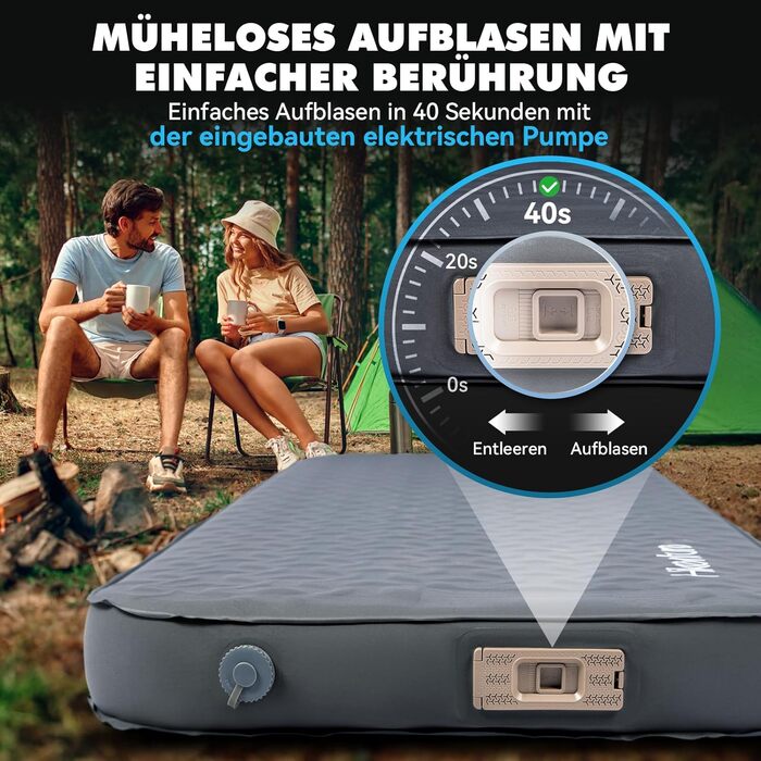 Самонадувальний килимок для сну HIKENTURE з вбудованим електричним насосом, кемпінговий матрац з пінопласту товщиною 10 см, самонадувальний повітряний матрац з коефіцієнтом тепла 9,5, спальний килимок для використання на свіжому повітрі, намет, походи, ав