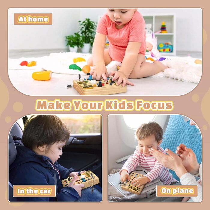 Монтессорі Toy від 2 років, Activity Board Motor Development Toy з 19 світлодіодами, Wooden Toy Sensory Toy Розвиваюча іграшка, по