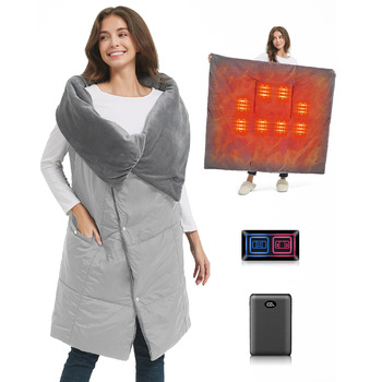 Бездротова ковдра з підігрівом та батареєю 7,4 В для чоловіків та жінок, електрична грілка FERNIDA, портативна шарф-підігрів для дому, офісу, подорожей, походів, сірого кольору
