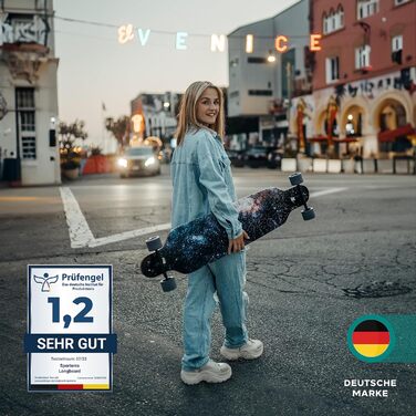 Лонгборд Sporterra Galaxy Summer Edition літня пропозиція для дорослих та підлітків drop-through cruiser фрірайд 8-шаровий клен ABEC-9 Galaxy космічний дизайн світиться в темряві оптимізований для вуличних пригод повний компліт оригінал 2025