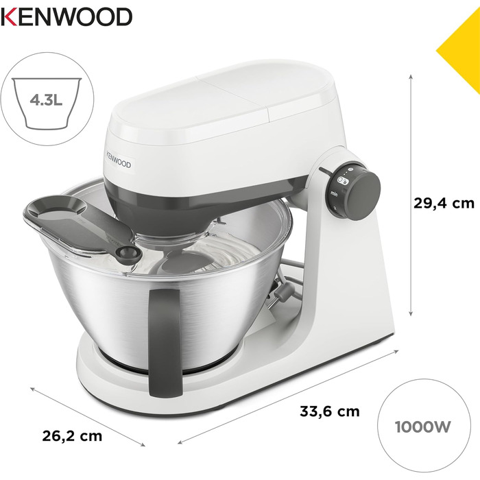 Кухонна машина Kenwood Multi Tasker (KHC30.000WH), 1000 Вт, чаша 4,3 л, місткість тіста 1,7 кг, 7 швидкостей, біла, з 3 аксесуарами