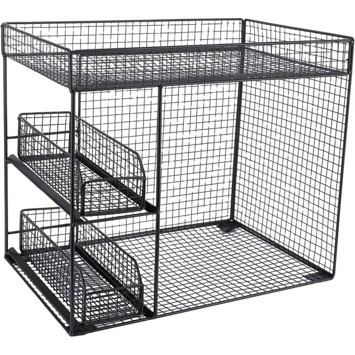 Мобільний візок для зберігання Aramox на 3 рівні з висувними шухлядами, міцний металевий кухонний візок на колесах для організації офісу, вітальні, гаража (чорний)