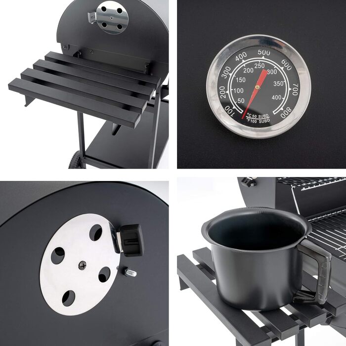 Візок для барбекю вугілля барбекю садовий барбекю коптильня барбекю 4-ножна 62см гриль поверхня відкидна кришка з термометром суці