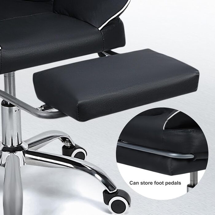 Ергономічне офісне крісло Yokawe з підставкою для ніг, вантажопідйомність 180 кг, комп&39ютерне та ігрове крісло зі штучної шкіри з підголівником та поперековою опорою, чорне