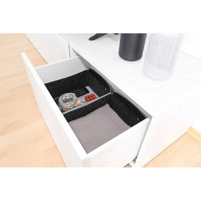 Фетровий ящик для зберігання Miqio Design зі шкіряною ручкою Високоякісний фетровий кошик Фетровий ящик з ручками з натуральної шкіри Кошик-поличка Світло-сірий Набір з 4 фетрових кошиків (325x15 см) Сірий меланж з елементами з натуральної шкіри