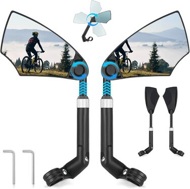 Велосипедні дзеркала, дзеркала заднього виду для велосипедів з висувною стійкою дзеркала, складні велосипедні дзеркала для керма 20-23 мм, дзеркала високої роздільної здатності для керма з поворотом на 360 (пара)