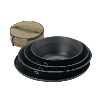 Набір посуду для кемпінгу CAMPINGMOON, нержавіюча сталь, тарілки, миски, штабельовані, посуд для активного відпочинку, сумка з тканини, для кемпінгу, піших прогулянок, пікніків (4 предмети, чорний колір з титановим покриттям)