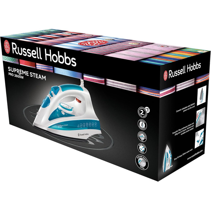 Парова праска Russell Hobbs 2600 Вт, пара 70 г/хв, додатковий паровий удар 210 г (резервуар для води 300 мл, керамічна підошва, фу