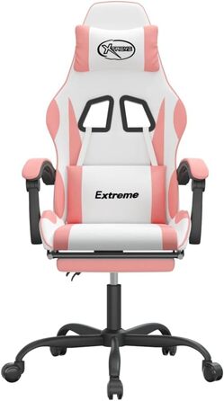 Геймерське крісло, обертове, біло-рожева штучна шкіра, ергономічне, з підставкою для ніг, для комп&39ютерних геймерів, регульоване. З підставкою для ніг. Біло-рожевий.