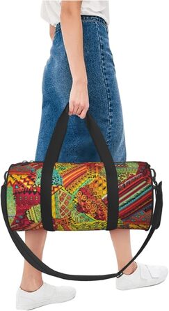 Спортивна сумка, дорожня сумка, з африканським текстилем, візерунок печворк, сумка для подорожей на вихідні, чорна, універсальний розмір, сумка для подорожей