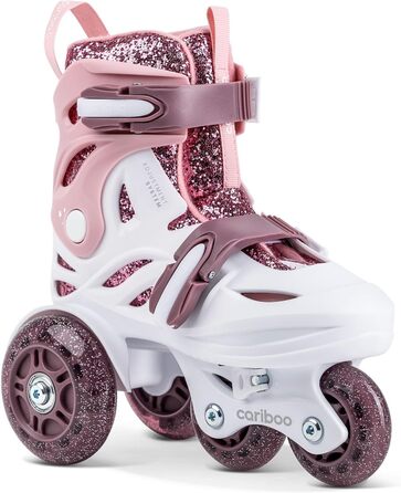 Роликові ковзани Cariboo для дітей, роликові ковзани для початківців, регульовані, 2 розміри, з навчальними колесами, блискучий дизайн, роликові ковзани для дівчаток, стиль балерини, розмір S (31-35), рожево-сливовий