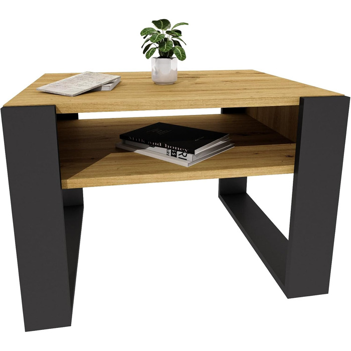 Журнальний столик 6553,6 см Стіл для вітальні з інженерної деревини, Міцний та сучасний журнальний столик з додатковим місцем для зберігання Журнальний столик, Артісан Дуб/Чорний, прямокутний 6553,6 см Артісан Дуб/Чорний