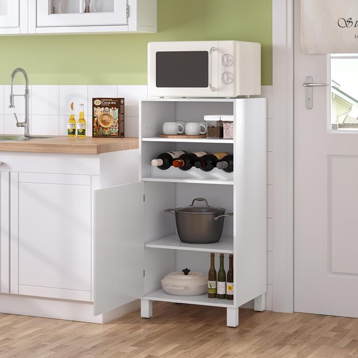 Кухонна шафа WOLTU з винною полицею, книжковою полицею, кухонною полицею, багатофункціональною шафою для зберігання, книжковою шафою, з дверцятами та регульованими полицями, білою, 48x108x40 см, KSK01ws