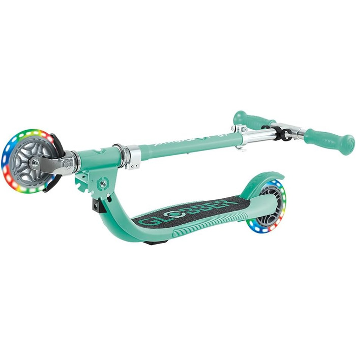 Дитячий самокат Globber Flow Foldable Junior Lights складаний, з підсвічуванням коліс та регульованим кермом, від 3 років, м'ятний