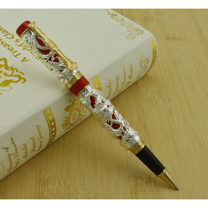 Кулькова ручка Jinhao Fountain Pen, гладка, Дракон і Фенікс, 3D і каліграфічна ручка, Кулькова ручка, Бізнес-подарунок, 0,5 мм, Чорна