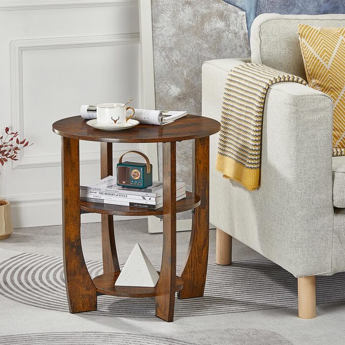 Круглий дерев&39яний журнальний столик, журнальний столик у вінтажному пасторальному стилі, 3-ярусний круглий журнальний столик з місцем для зберігання, тумбочка біля ліжка, маленький столик, журнальний столик для вітальні, спальні, балкону (вінтажний кор