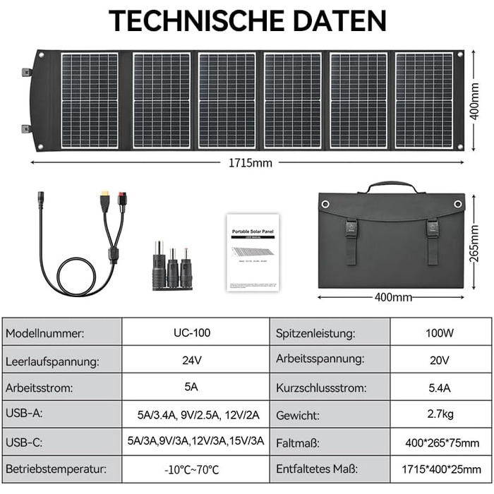 Складана сонячна панель 100 Вт, Сумісність Модуль адаптера живлення DJI для сонячної панелі (MPPT), Power 2000, Power 1000 V2, Power 1000, Складана сонячна панель Power 500 100 Вт