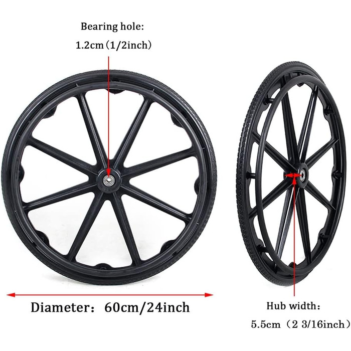 Аксесуари для інвалідних візків з ручним керуванням URZTJPJV, запасна частина, заднє колесо 24 дюйми для інвалідних візків, нековзне суцільне колесо/чорне/24 дюйма