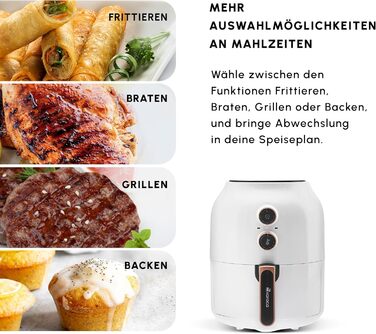 Аерофритюрниця Karaca Multifry, фритюрниця, легке очищення, енергозбереження, здорове смаження, 3,5 літра, білий 1350 Вт